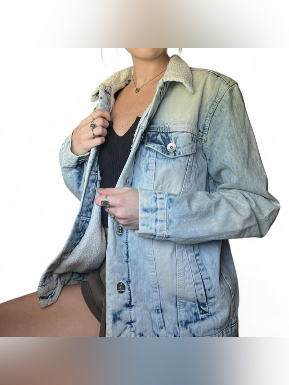 Y2K Denim Sherpa-Lined Jacket